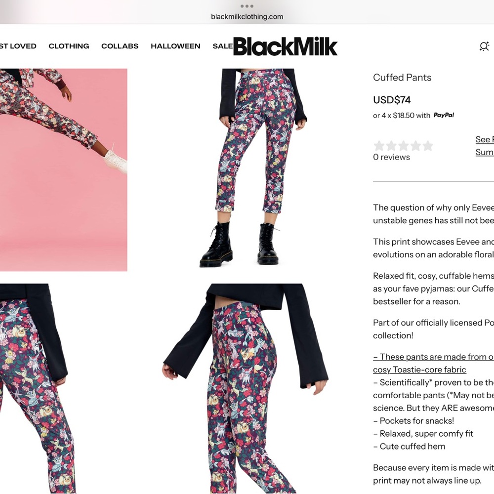 BlackMilk Pokémon Eevee floral garden cuffed pants.